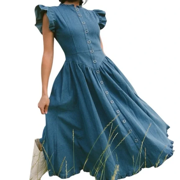 Ivy City Co Nelly Denim Blue Midi Dress - Picture 2 of 3